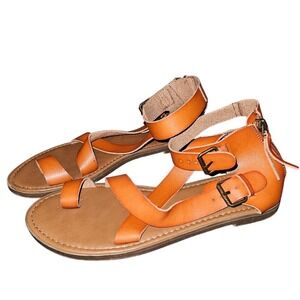Universal Thread Orange Faux Leather Strappy Sandals Women's Size 8